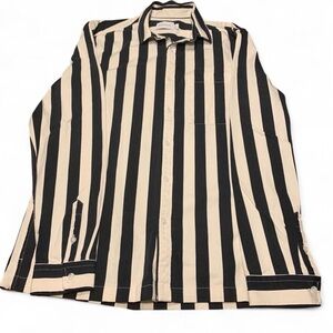 Topman Black and Cream Vertical Stripe Button-Down Shirt